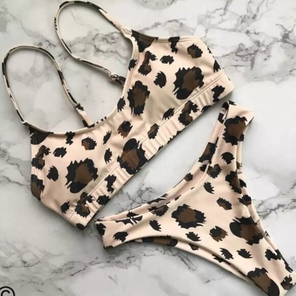 New Animal Print Bralette Bikini Set Swimsuit - Picture 5 of 8